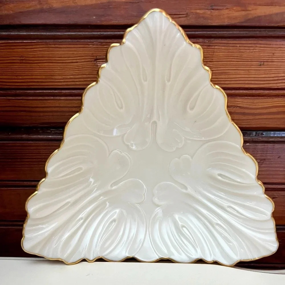 Vintage Lenox Triad Fine China Triangle Candy/Nut Dish Ivory with 24 K Gold Trim